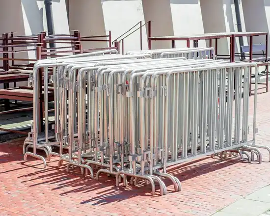 Temporary crowd control fencing for secure access.
